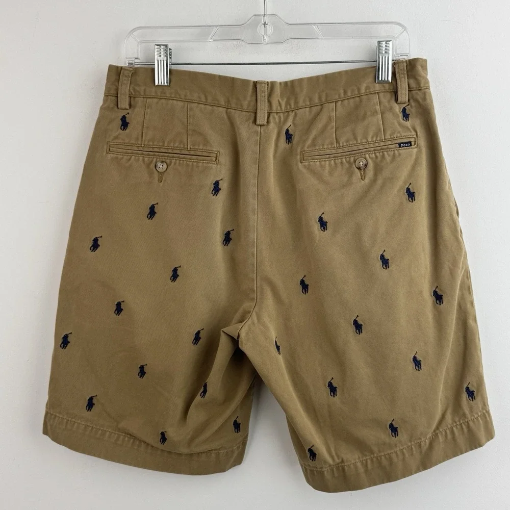 Polo Ralph Lauren Chino Shorts Men's 32 Khaki All Over Pony Embroidered Casual